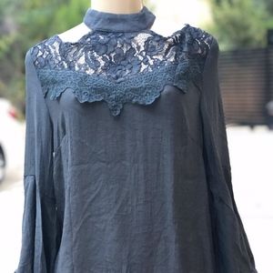 Charcoal gray lace and corset tie detail top Entro